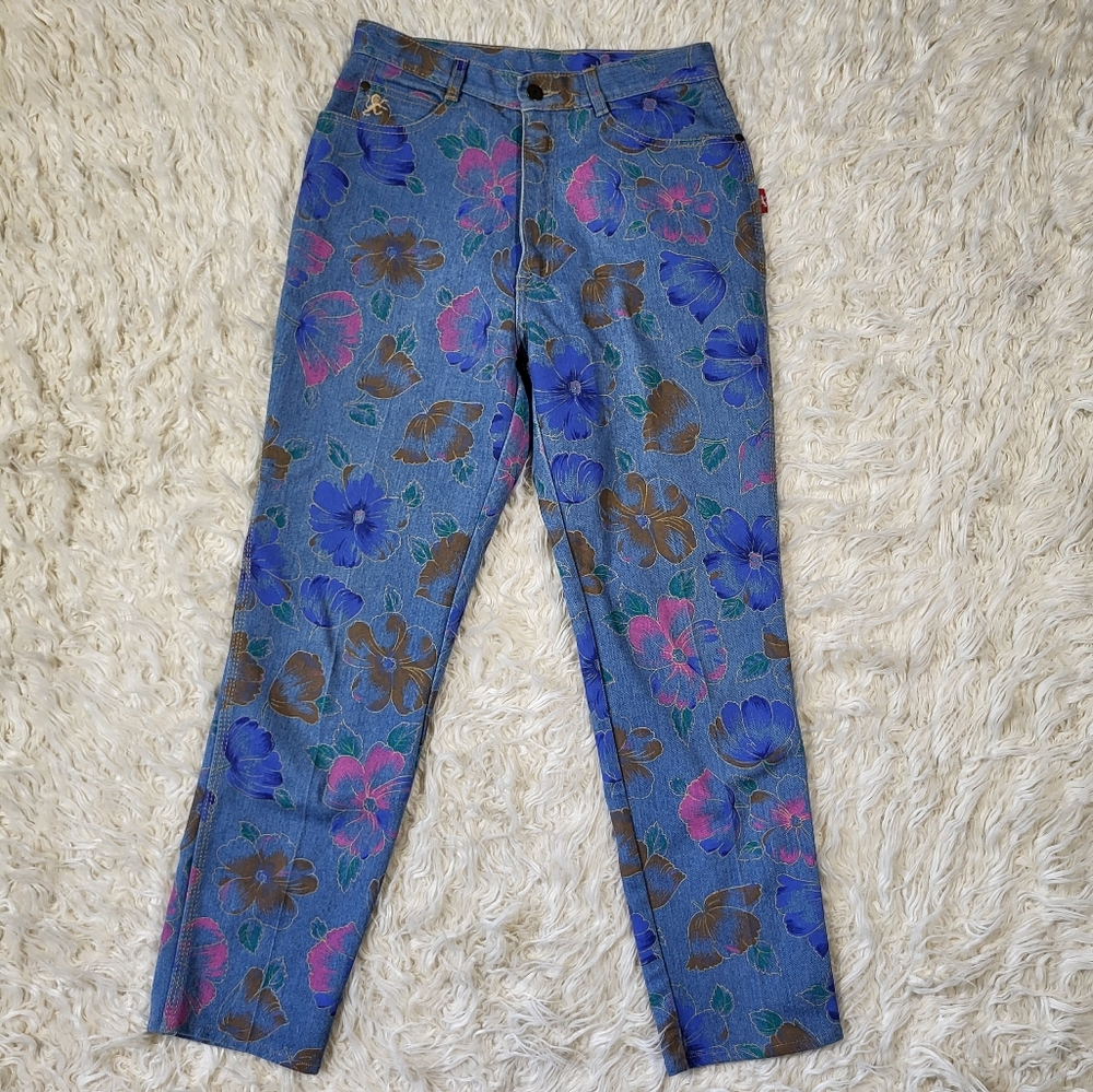 Vintage Braxton High Waisted Mom Floral Denim Jeans